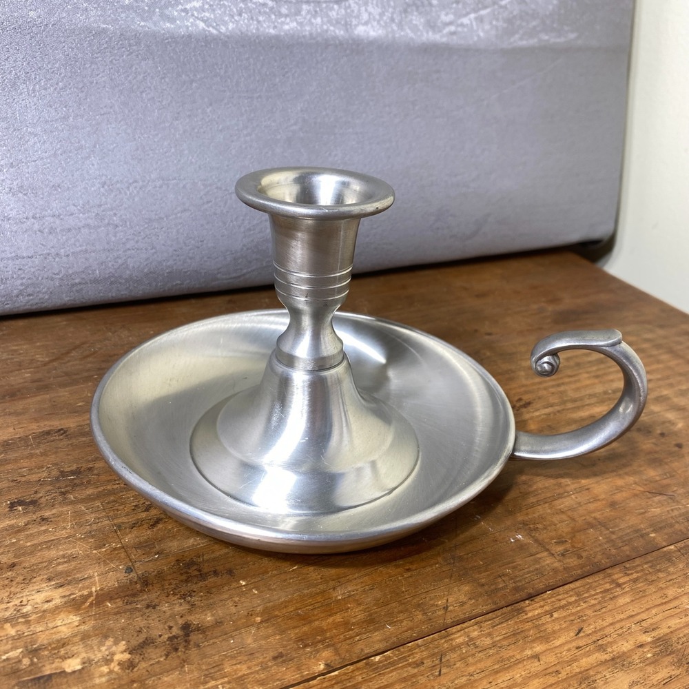 Vintage Preisner Pewter Chamberstick Candle Holder Finger Loop 2374 Silver